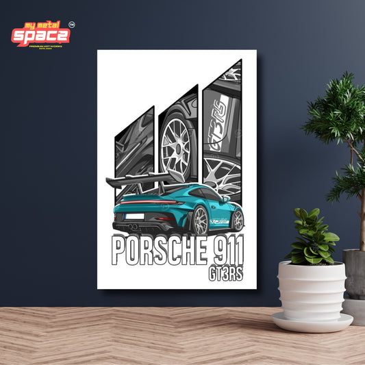 911 Illustration  Blue Porsche